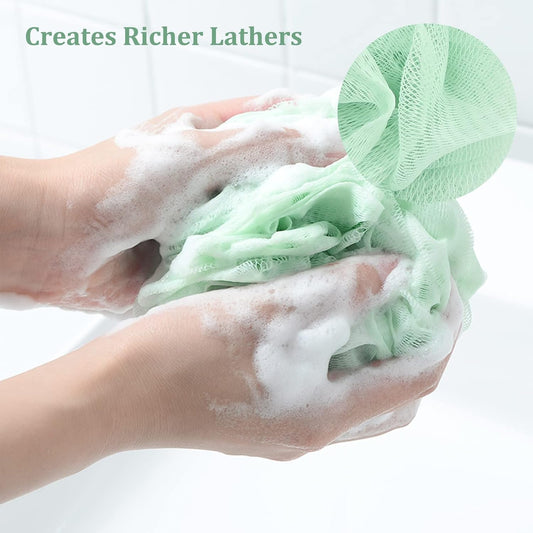 Fu Store Loofah Sponge 60g Shower Loofahs 4 Colors Bath Sponges Mesh Balls for Body Scrubber Exfoliator Wash Back Scrubber Bathroom Men Women - 4 Pack Scrubbers Cleaning Bathing Accessories