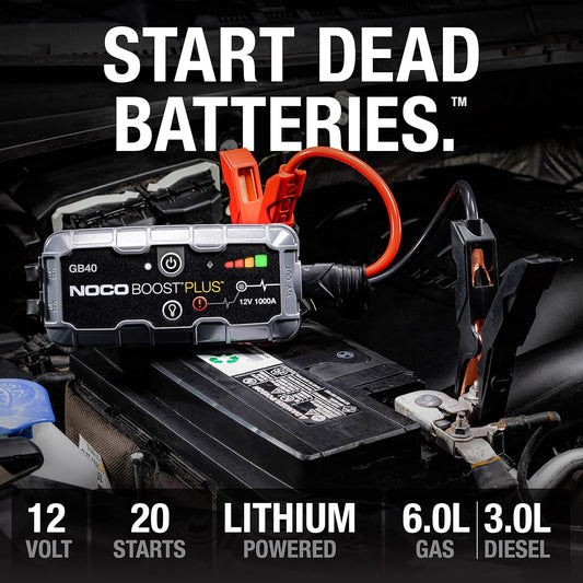 NOCO Boost GB40: 1000A UltraSafe Jump Starter β 12V Lithium Battery Booster Pack, Portable Jump Box, Power Bank & Jumper Cables - for 6.0L Gas and 3.0L Diesel Engines