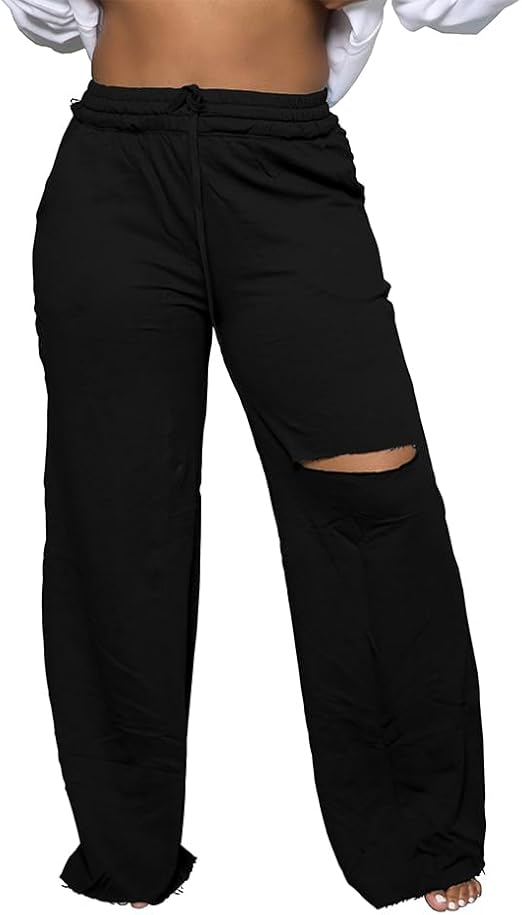 PINSV Wide Leg Pants for Women Drawstring Baggy Casual Sweatpants