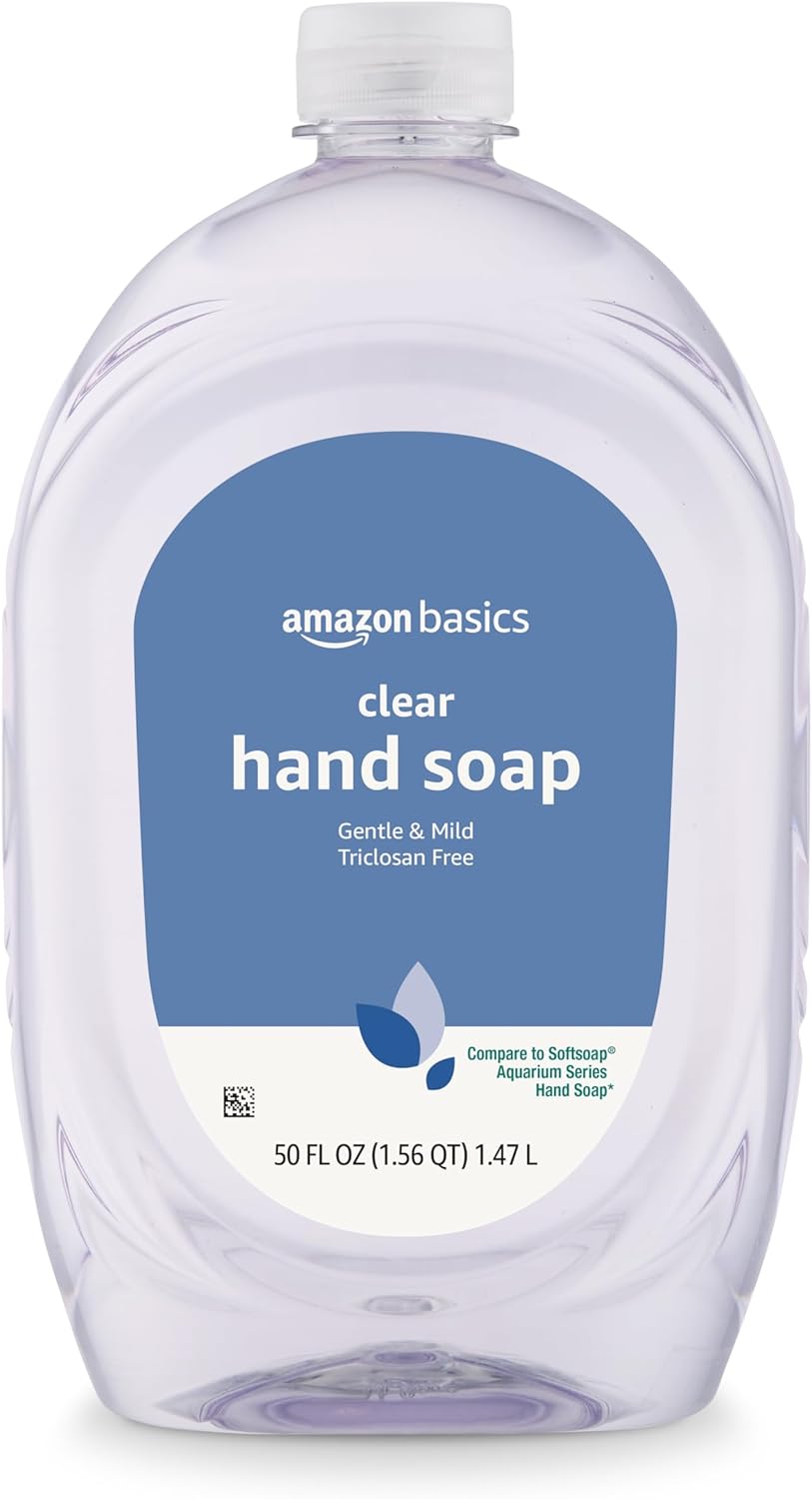 Amazon Basics Gentle & Mild Clear Liquid Hand Soap Refill, Triclosan-Free, Dermatologist-Tested, pH Balanced, Cruelty-Free, 50 Fluid Ounces, 1-Pack (Previously Solimo)