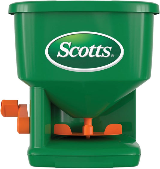Scotts Whirl Hand-Powered Spreader - for Grass Seed, Lawn Fertilizers, Salt, and Ice Melt, Handheld Spreader Holds up to 1,500 sq. ft. of Product