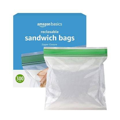 Basics Resealable Double Zipper Sandwich Storage Bags for Food Storage, 300 Count (Previously Solimo)