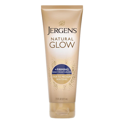 Jergens Natural Glow +Firming Self Tanner Body Lotion, Fair to Medium Skin Tone, Sunless Tanning Moisturizer with Collagen and Elastin. Helps to Visibly Reduce Cellulite, 7.5 Fl Oz