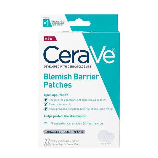CeraVe Hydrocolloid Blemish Patches, Oil Absorbing Spot Control with Ceramides and Niacinamide, Allergy-Tested & Suitable For Sensitive Skin, Ultra-Thin & Blends Into All Skin Tones, 22ct