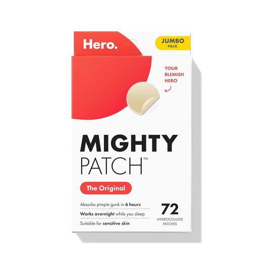 Mighty Patch Original patch from Hero Cosmetics – The #1 Hydrocolloid Acne Pimple Patch for Shrinking Zits and Whiteheads in 1 use; Nighttime Spot Stickers for Face and Skin (72 Count)