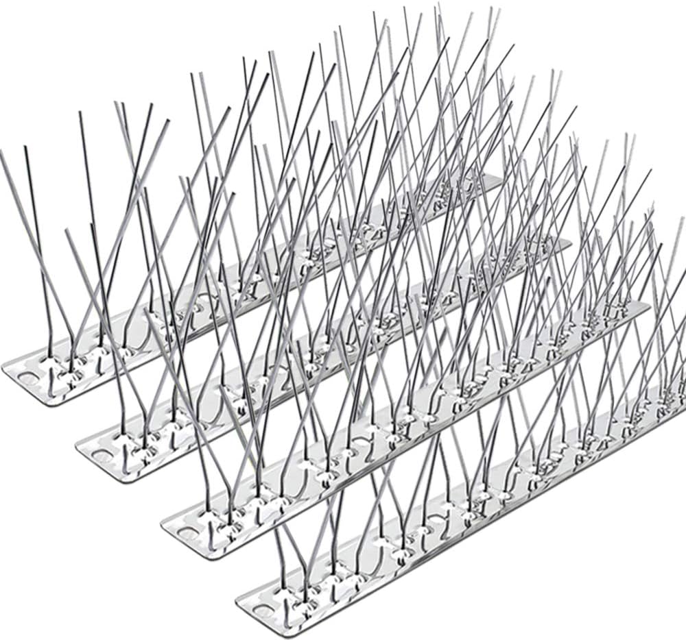 PANGCH Bird Spikes,Stainless Steel Bird Spikes Metal Bird Spikes Fence Spikes Easy to Install - 5 Strips 4.1 Feet Coverage
