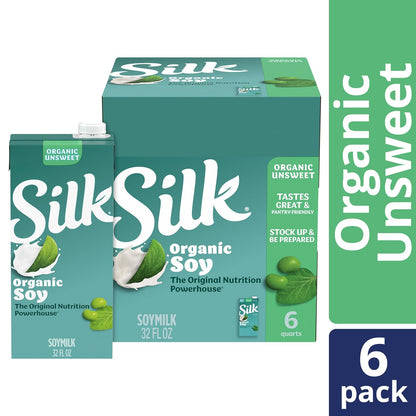 Silk Shelf-Stable Organic Soy Milk, Unsweetened, Dairy-Free, Vegan, Non-GMO Project Verified,32 Fl Oz(Pack of 6)