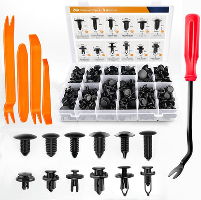 GOOACC 240PCS Bumper Retainer Clips Car Plastic Rivets Fasteners Push Retainer Kit 12 Popular Sizes Auto Push Pin Rivets Set -Door Trim Panel Fender Clips for GM Ford Toyota Honda Chrysler