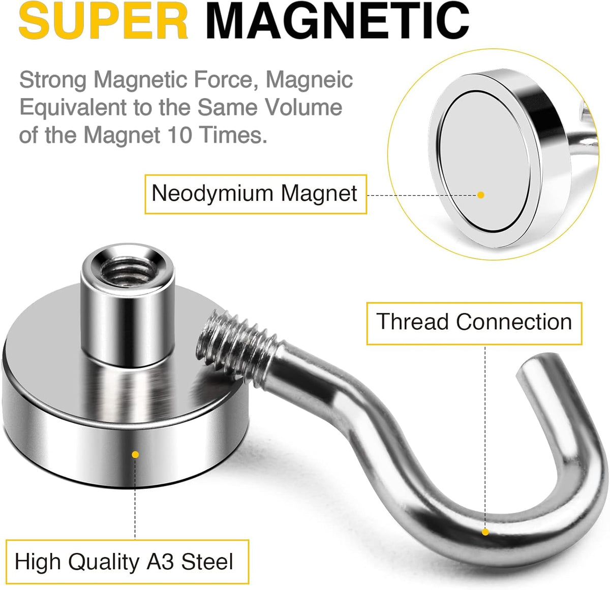 DIYMAG Magnetic Hooks, 30lbs+ Magnet Hook 2026 Cruise Cabin Ship Essentials N52 Heavy Duty Strong Magnets Refrigerator Fridge Hanging for Classroom Beach Vacation Kitchen Grills Home 6 Pack