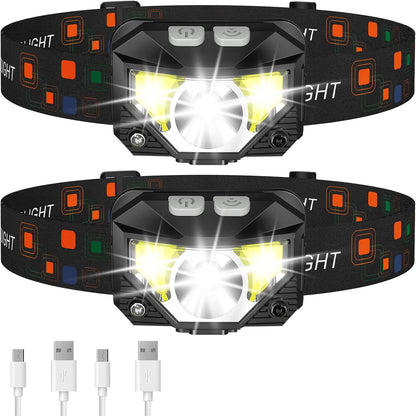 LHKNL Headlamp Flashlight, Lumen Ultra-Light Bright LED Rechargeable Headlight with White Red Light, 2-Pack Waterproof Motion Sensor Head Lamp,8 Modes for Outdoor Camping Running Hiking Fishing