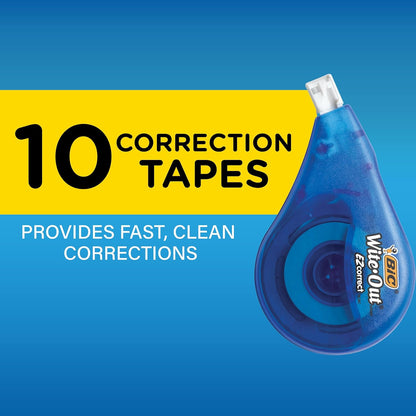 BIC Wite-Out EZ Correct Tear-Resistant Correction Tape with 39.3 ft of Tape, 10-Count Pack in White