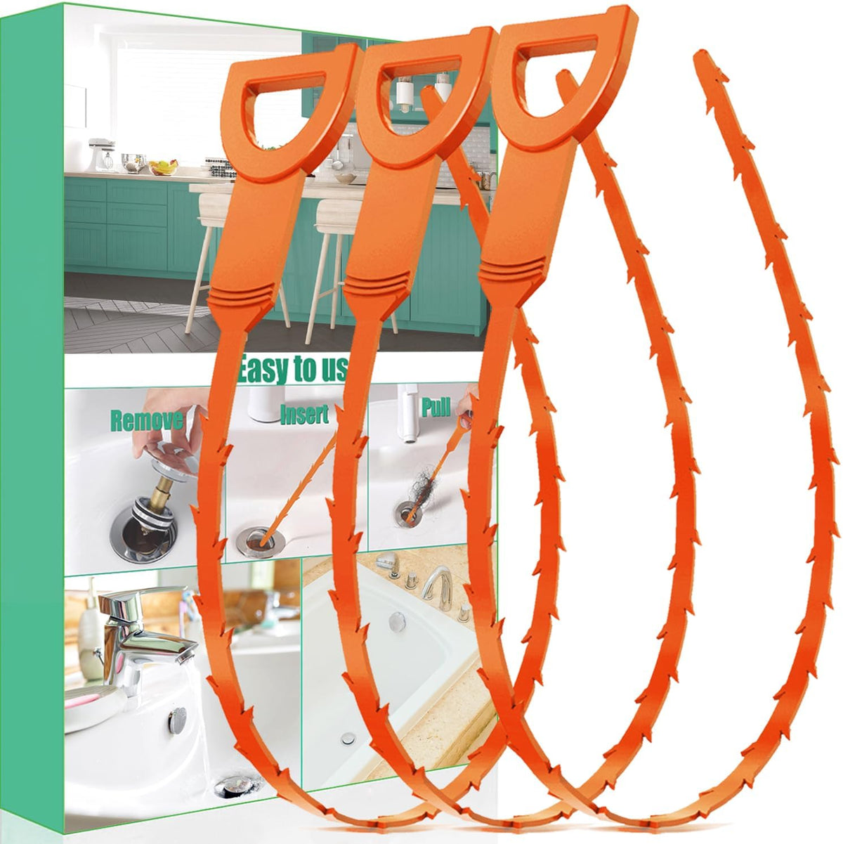 Drain Snake Hair Drain Clog Remover - 3 Pack Shower Snake Sink Unclogger Tool with Exquisite Packaging