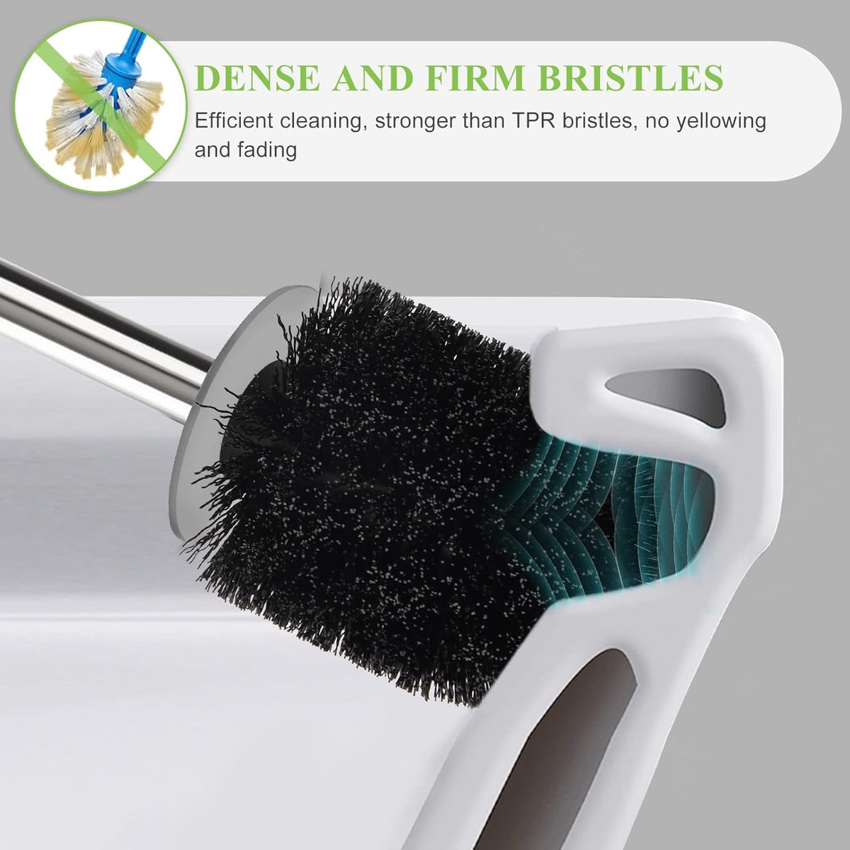 AONEZ Compact Toilet Brush & Holder, Stainless Steel Handle, Space Saving for Storage, Deep Cleaning, Drip-Proof, Easy to Assemble, Nylon Bristles, White & Grey
