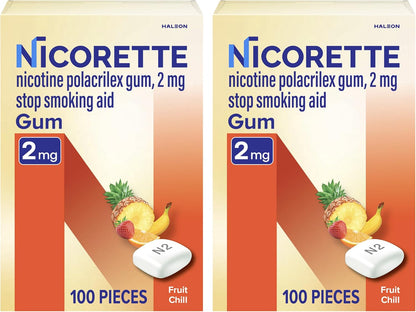 Nicorette Nicotine Gum Stop Smoking Aid, 2 mg, Fruit Chill Flavor - 200 Count