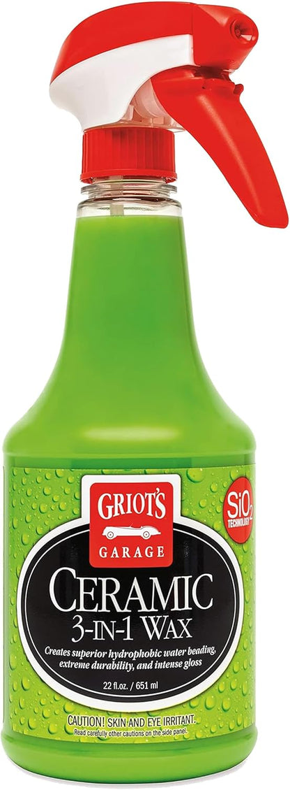 Griot’s Garage Ceramic 3-in-1 Wax, SiO2 Spray for Cars, Trucks, and RV’s, Provides Protection and Water Beading on Paint, Wheels, Plastic, Rubber Trim, Chrome, and More, 10978, 22 oz