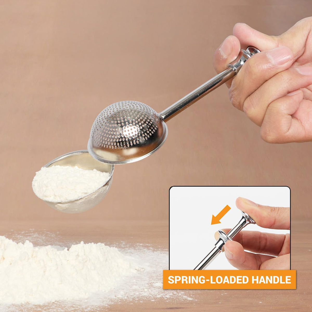 HULISEN Flour Duster for Baking, One-Handed Operation, 304 Stainless Steel Powdered Sugar Shaker Duster, Pick Up and Dust Flour Sifter, Gift Package