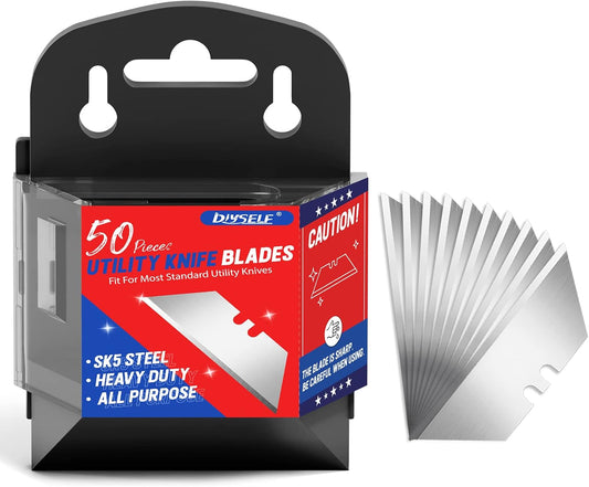 DIYSELF 50 Pack Utility Knife Blades, SK5 Steel Box Cutter Blades with Dispenser, Standard Blades for Box Cutter Utility Knife Replacement, Sharper Utility Blade, Refills
