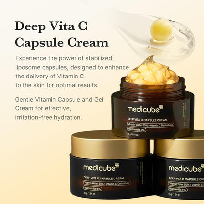 medicube Capsule Cream with Deep Vitamin C | Liposome Vitamin C Golden Capsule for Radiance & Firm-Looking Skin | Hydrating Glow Gel Texture | Korean Skincare, 1.94 oz