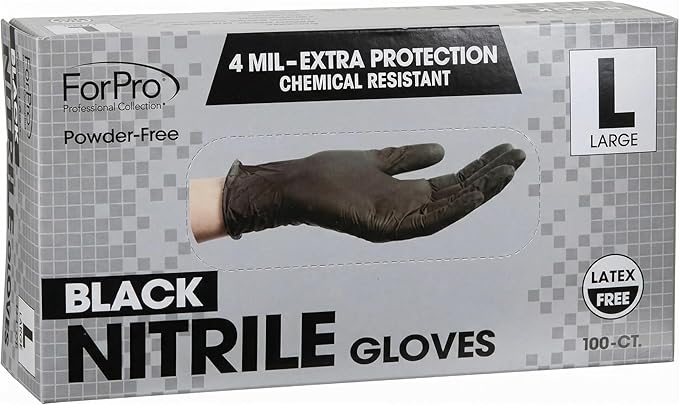 ForPro Disposable Nitrile Gloves, Chemical Resistant, Powder-Free, Latex-Free, Non-Sterile, Food Safe, 4 Mil