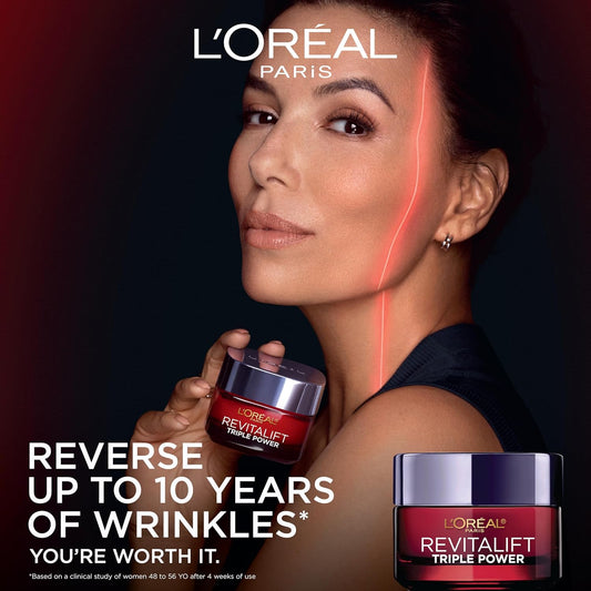 L'Oreal Paris Revitalift Triple Power Anti-Aging Face Moisturizer, Pro Retinol, Hyaluronic Acid & Vitamin C, Reduce Wrinkles 2.55 Oz