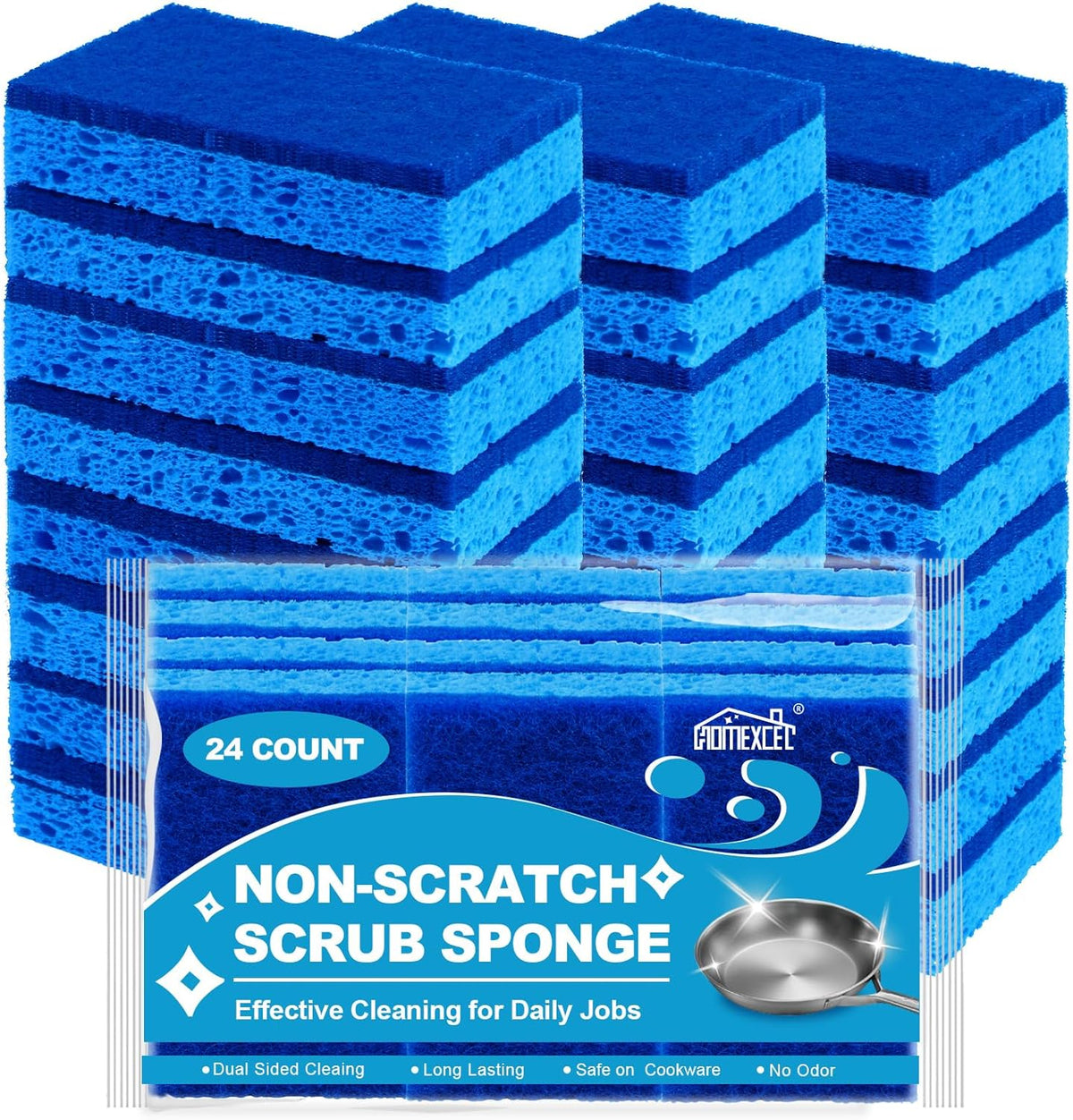 HOMEXCEL Sponges Kitchen 24pcs, Non-Scratch Scrub Dish Sponge Safe on Non-Stick Cookware, Dual Sided Cleaning Sponges for Kitchen, Household, Bathroom and More