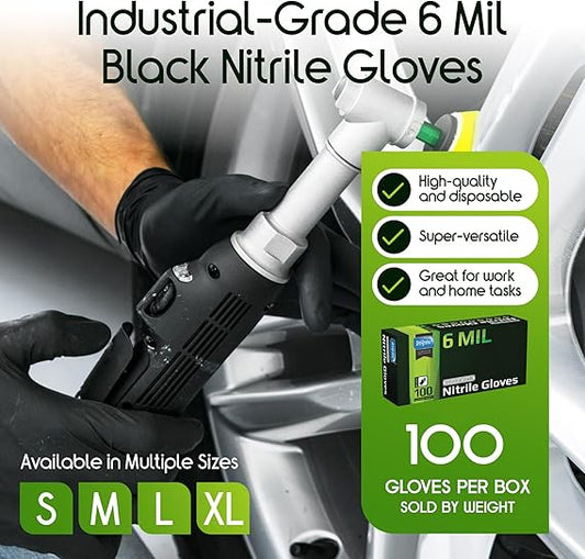 Inspire Black Nitrile Gloves HEAVY DUTY 6 Mil Nitrile Chemical Resistant Medical Cooking Cleaning Disposable Black Gloves