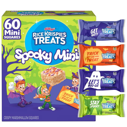 Rice Krispies Treats Mini Crispy Marshmallow Squares, Kids Snacks, Cereal Bars, Halloween, 23.2oz Box (60 Bars)