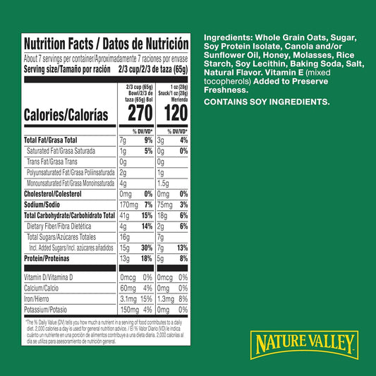 Nature Valley Protein Granola, Oats and Honey Granola, Resealable Snack Pouch, Family Size, 17 oz