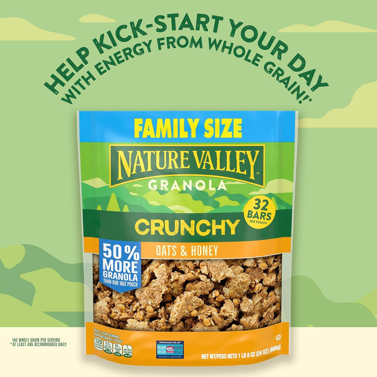 Nature Valley Crunchy Granola, Oats and Honey, Resealable Snack Pouch, Family Size, 24 oz