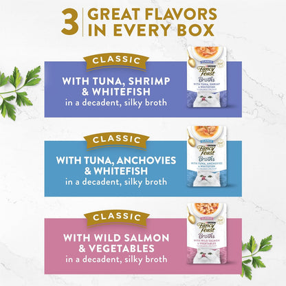 Purina Fancy Feast Lickable Wet Cat Food Broth Complement Classics Collection Variety Pack - (Pack of 12) 1.4 oz. Pouches