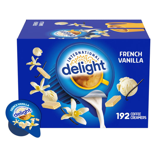 International Delight, French Vanilla, Single-Serve Coffee Creamers, 192 Count (Pack of 1), Shelf Stable Non-Dairy Flavored Coffee Creamer, Great for Home Use, Offices, Parties or Group Events