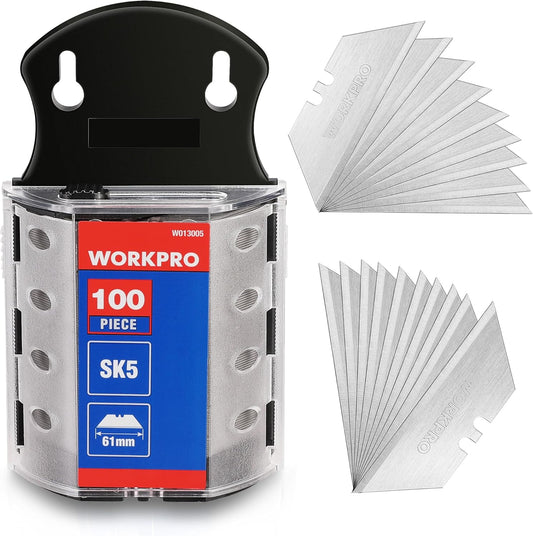 WORKPRO Utility Knife Blades, SK5 Steel, 100-Pack with Dispenser