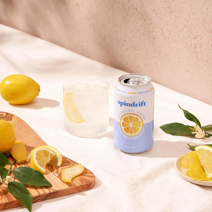 Spindrift Sparkling Water, Lemon Flavored, Made with Real Squeezed Fruit, 12 Fl Oz Cans, Pack of 24 (Only 3 Calories per Can)