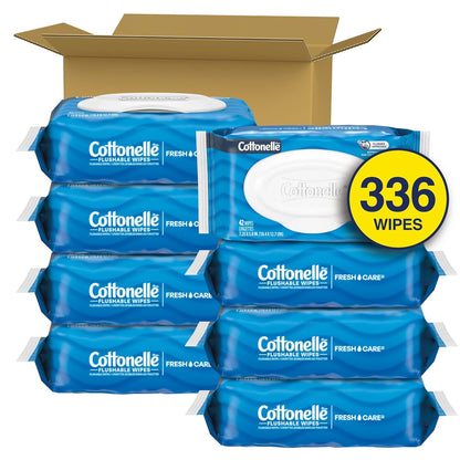 Cottonelle Fresh Feel Flushable Wet Wipes, Adult Wet Wipes, 8 Flip-Top Packs, 42 Wipes Per Pack (336 Total Wipes), Packaging May Vary