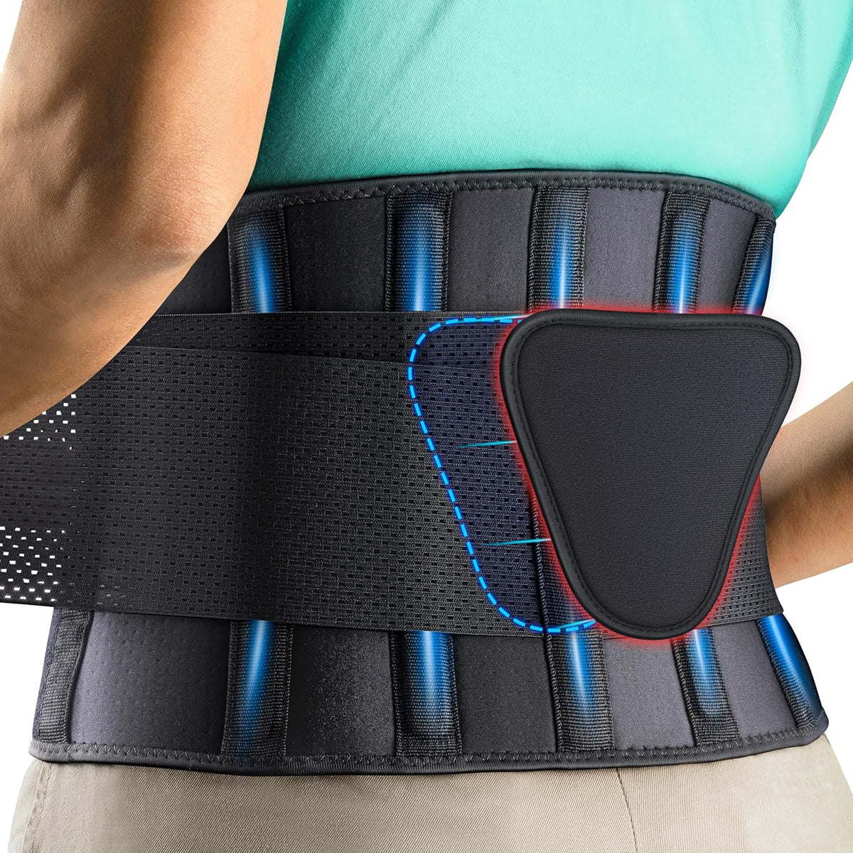 FEATOL Back Brace Support Belt-Lumbar Support Back Brace for Back Pain, Sciatica, Scoliosis, Herniated Disc Adjustable Support Straps-Lower Back Brace with Removable Lumbar Pad for Men & Women